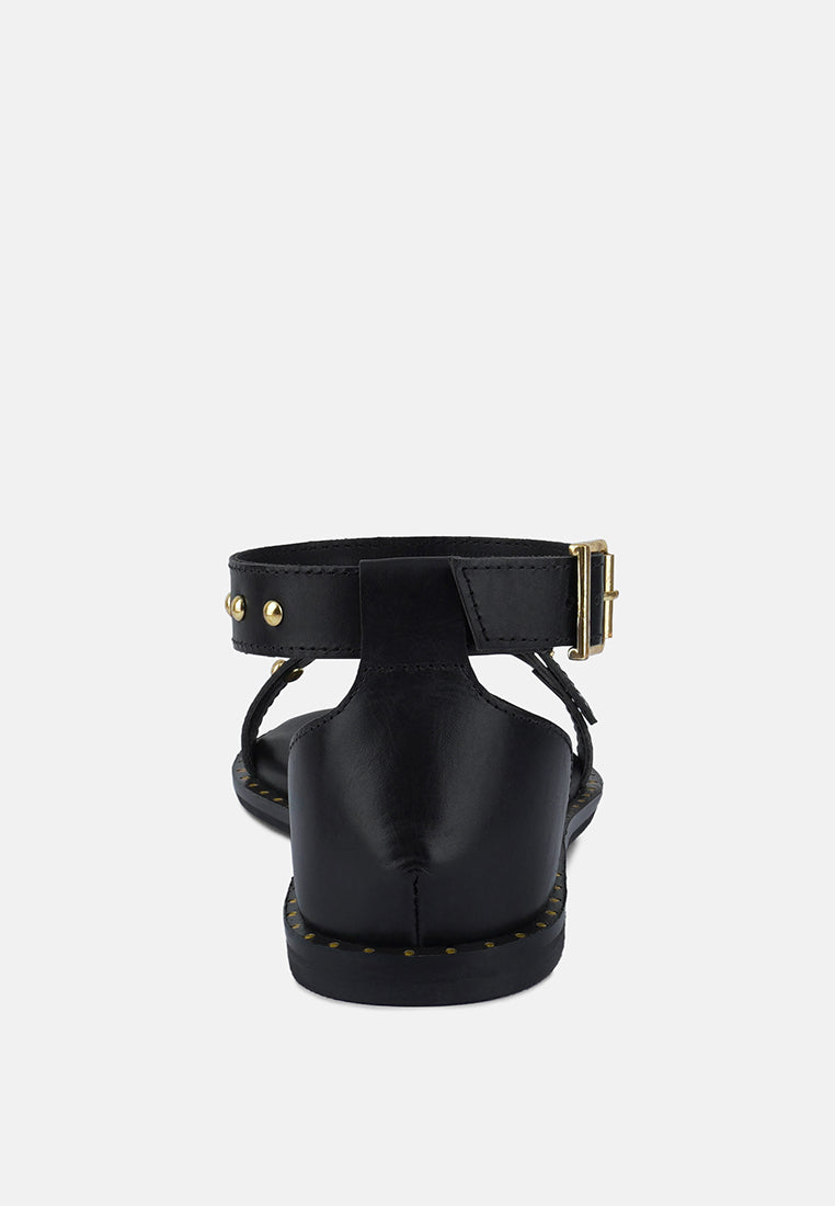 ROSEMARY Buckle Straps Black Flat Sandals#color_black