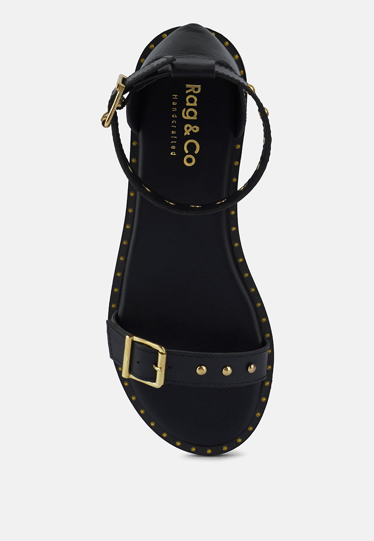 ROSEMARY Buckle Straps Black Flat Sandals#color_black