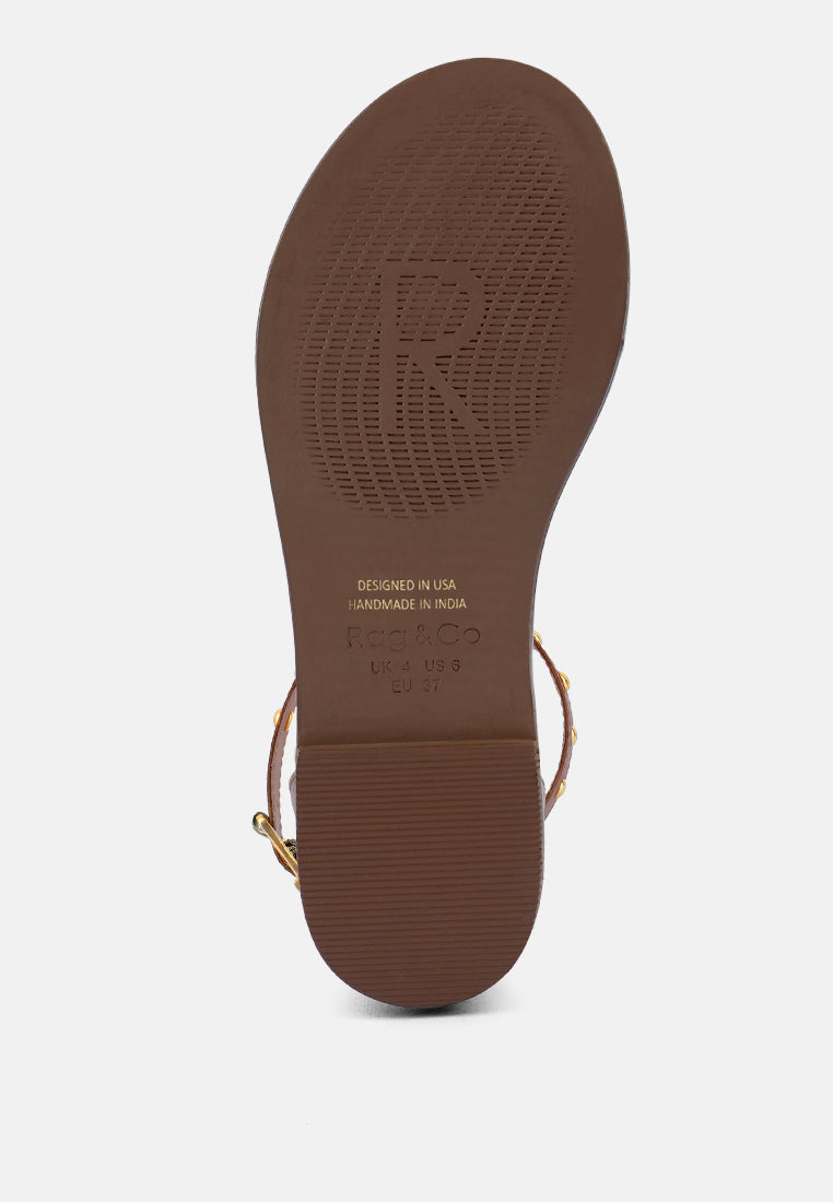 ROSEMARY Buckle Straps Tan Flat Sandals#color_tan