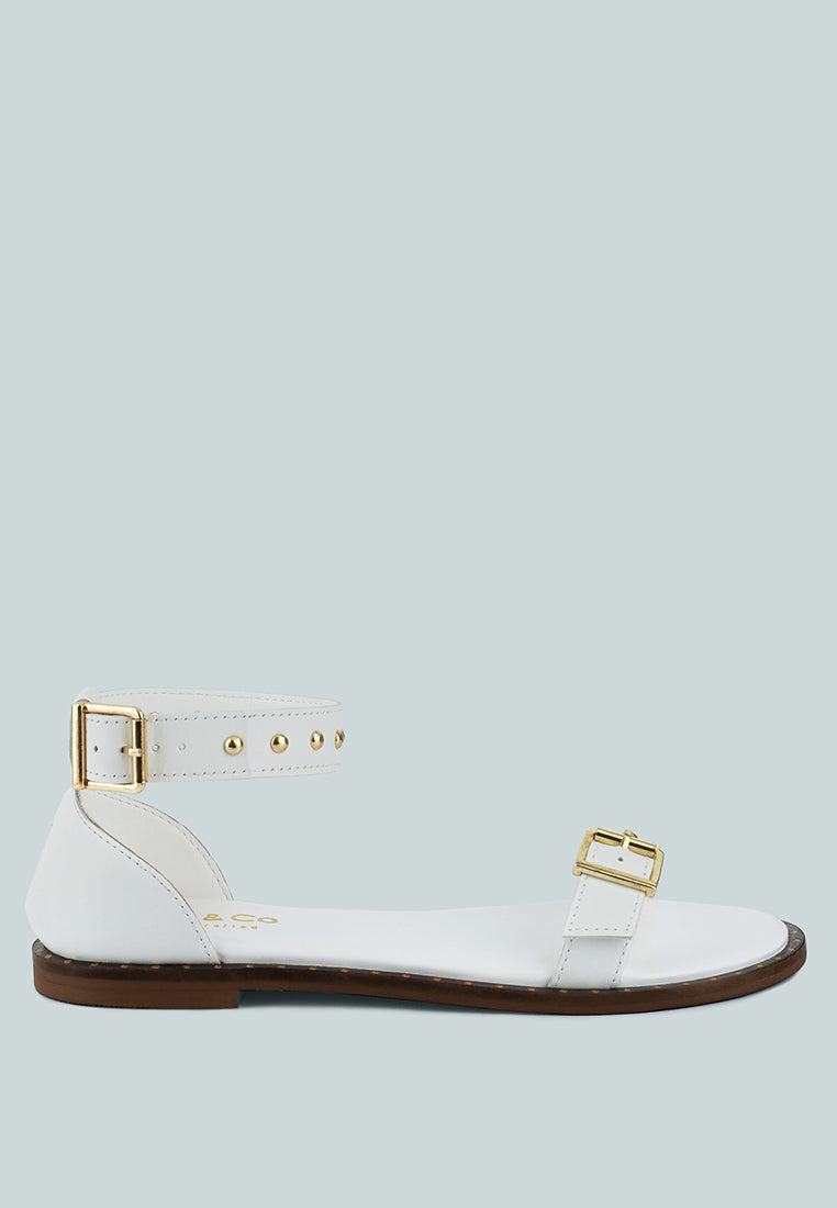 ROSEMARY Buckle Straps White Flat Sandals#color_white