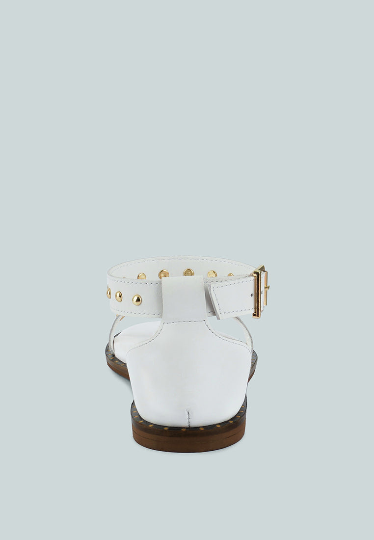 ROSEMARY Buckle Straps White Flat Sandals#color_white