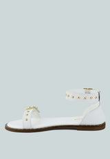 ROSEMARY Buckle Straps White Flat Sandals#color_white