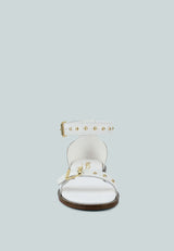 ROSEMARY Buckle Straps White Flat Sandals#color_white