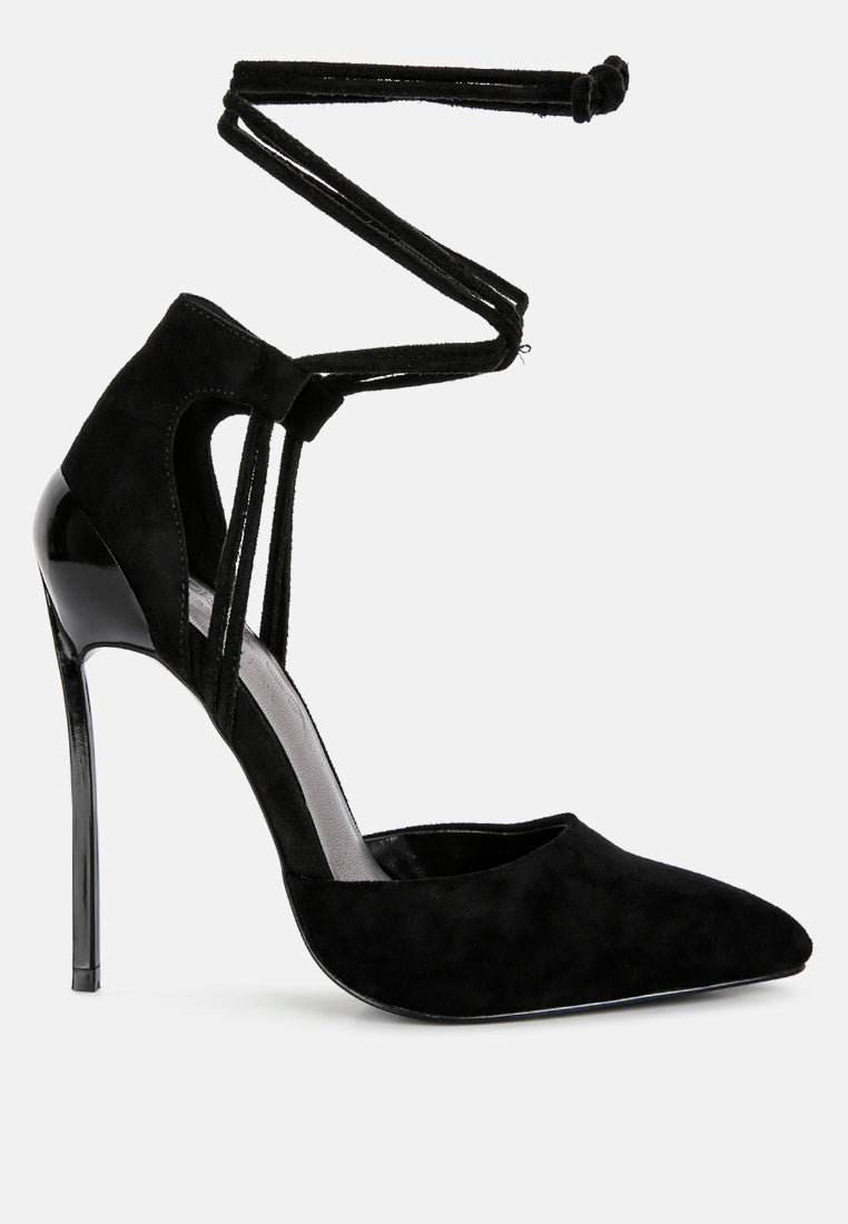 rule breaker black microfiber high heeled lace up sandal#color_black
