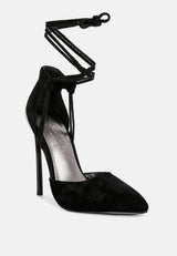 rule breaker black microfiber high heeled lace up sandal#color_black