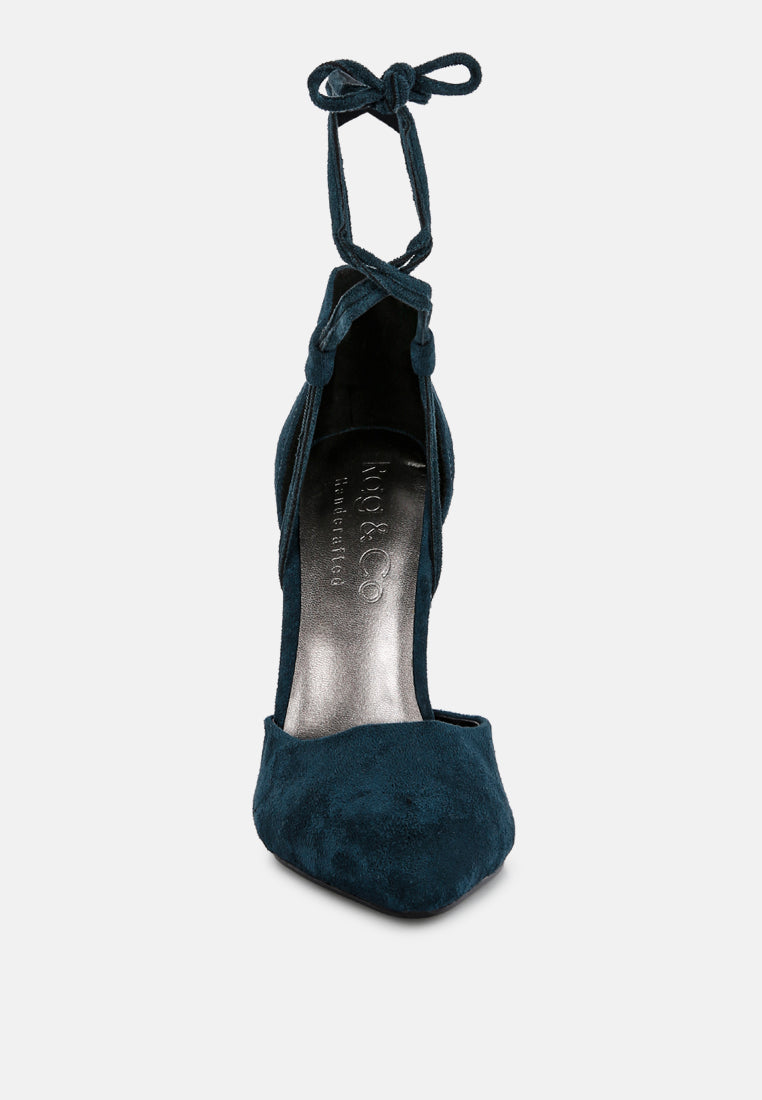 rule breaker dark blue microfiber high heeled lace up sandal#color_blue