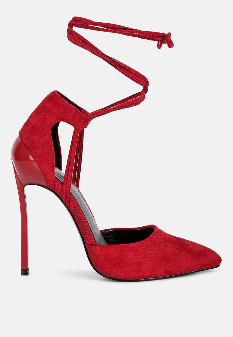 rule breaker red microfiber high heeled lace up sandal#color_red