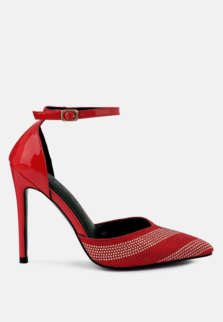 NOBLES Red High Heeled Patent Diamante Sandals_Red