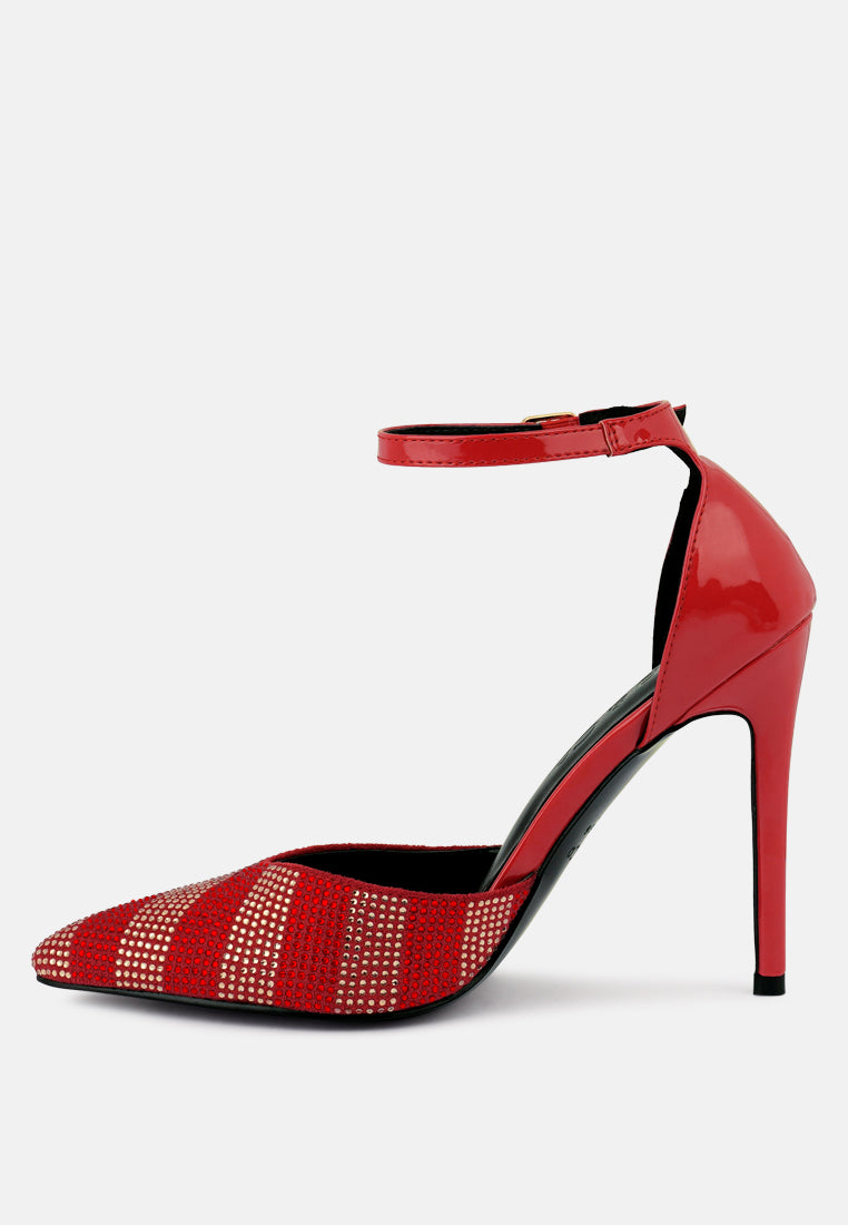 NOBLES Red High Heeled Patent Diamante Sandals_Red
