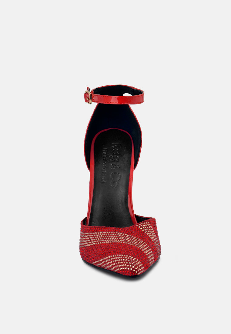 NOBLES Red High Heeled Patent Diamante Sandals_Red