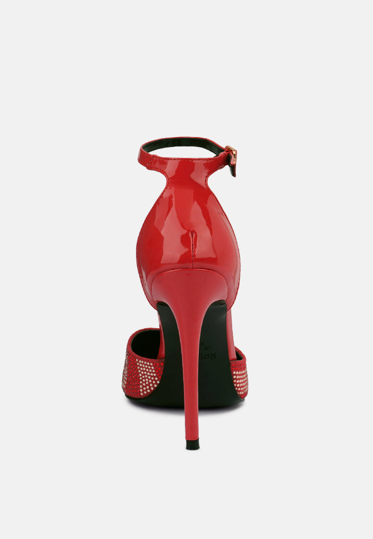 NOBLES Red High Heeled Patent Diamante Sandals_Red
