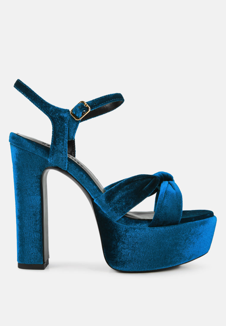 LIDDEL Royal Blue Velvet High Block Heeled Sandals_Royal Blue