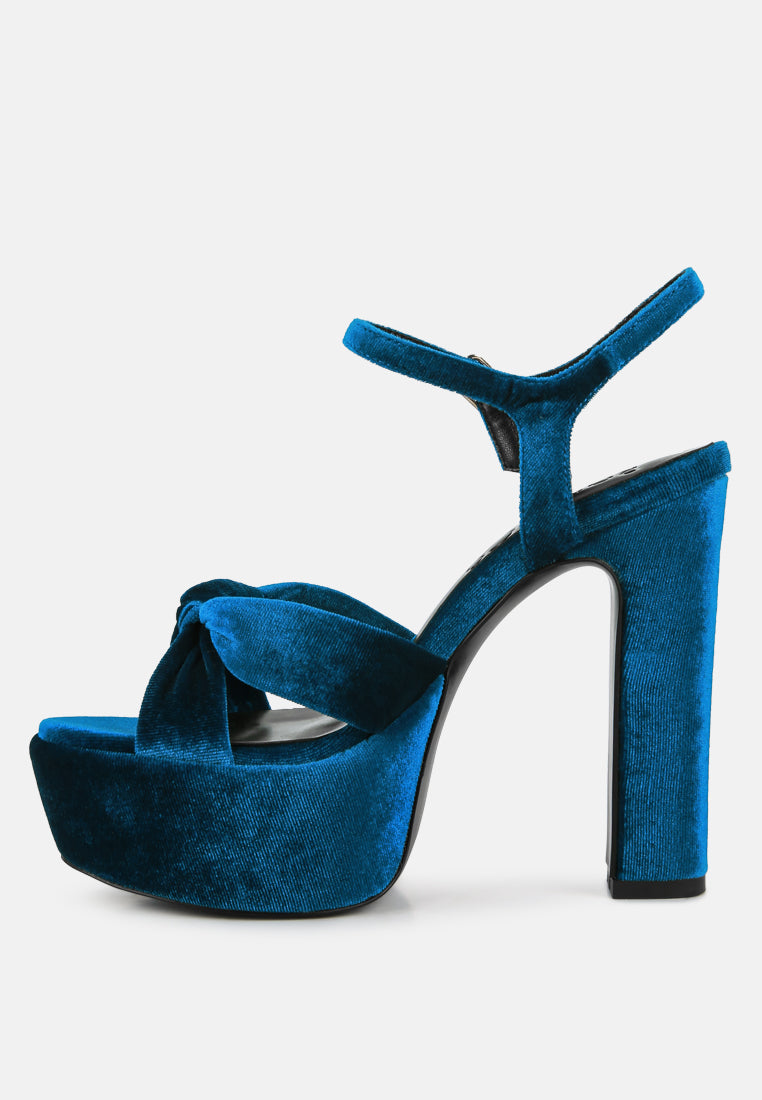 LIDDEL Royal Blue Velvet High Block Heeled Sandals_Royal Blue