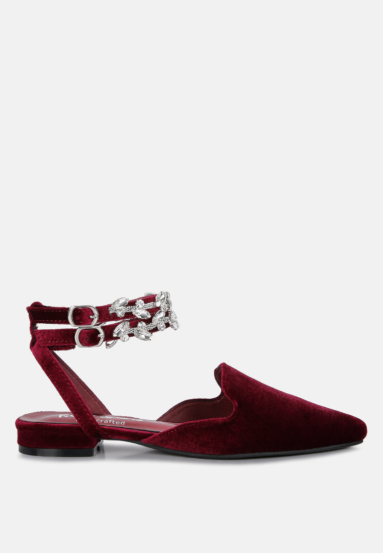 salome burgundy velvet luxe jewelled flat mules#color_burgundy