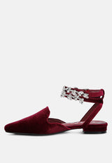 salome burgundy velvet luxe jewelled flat mules#color_burgundy
