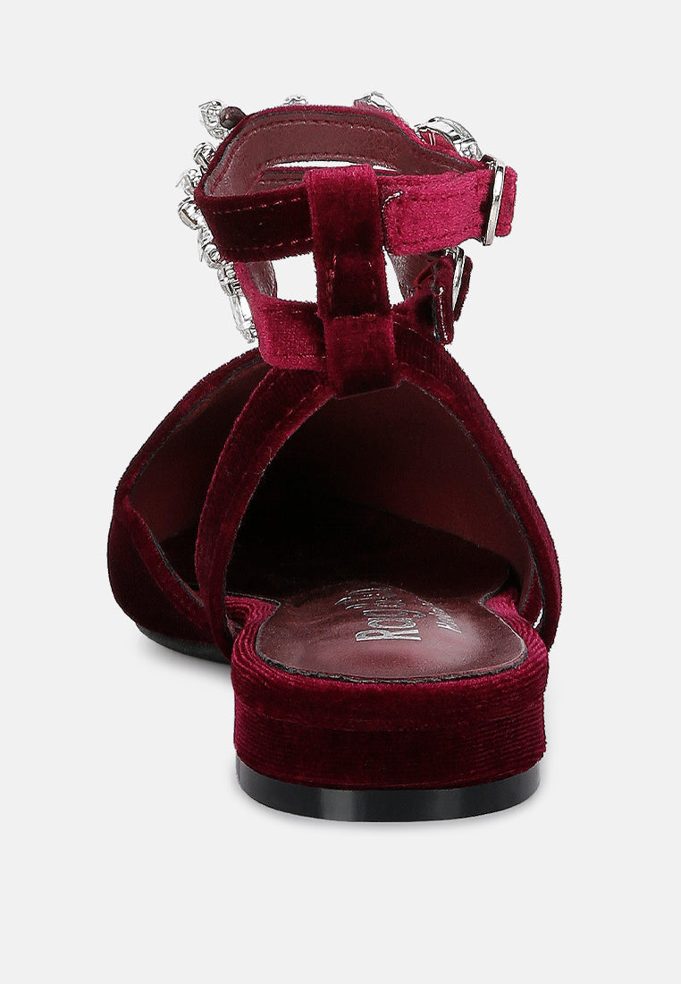 salome burgundy velvet luxe jewelled flat mules#color_burgundy