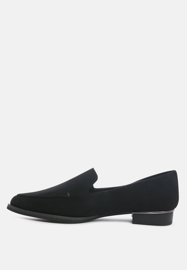 SARA Black Suede Slip-on Loafers-Black