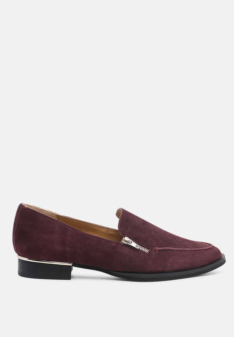 SARA Burgundy Suede Slip-on Loafers-Burgundy
