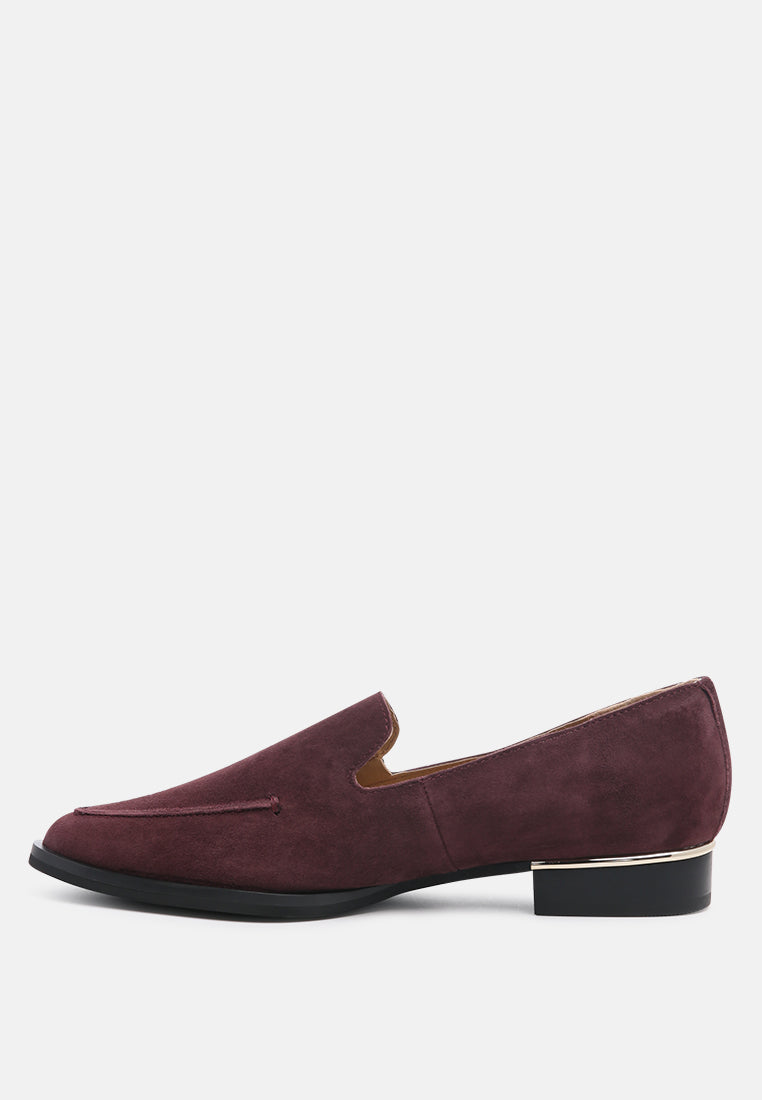SARA Burgundy Suede Slip-on Loafers-Burgundy