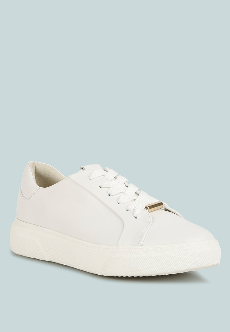 SCHICK  Lace Up Leather Sneakers in White White#color_White White 