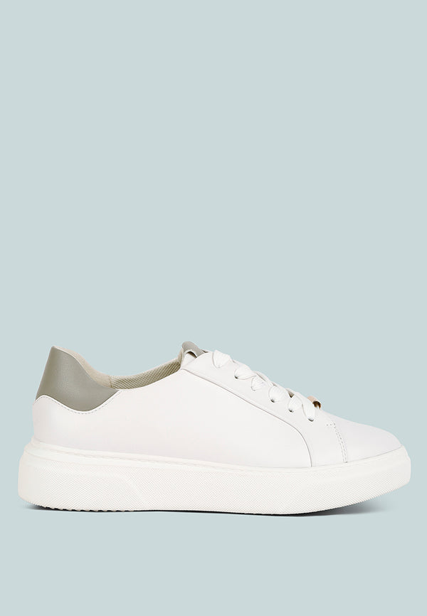 SCHICK  Lace Up Leather Sneakers in White Grey#Color_WhiteGrey