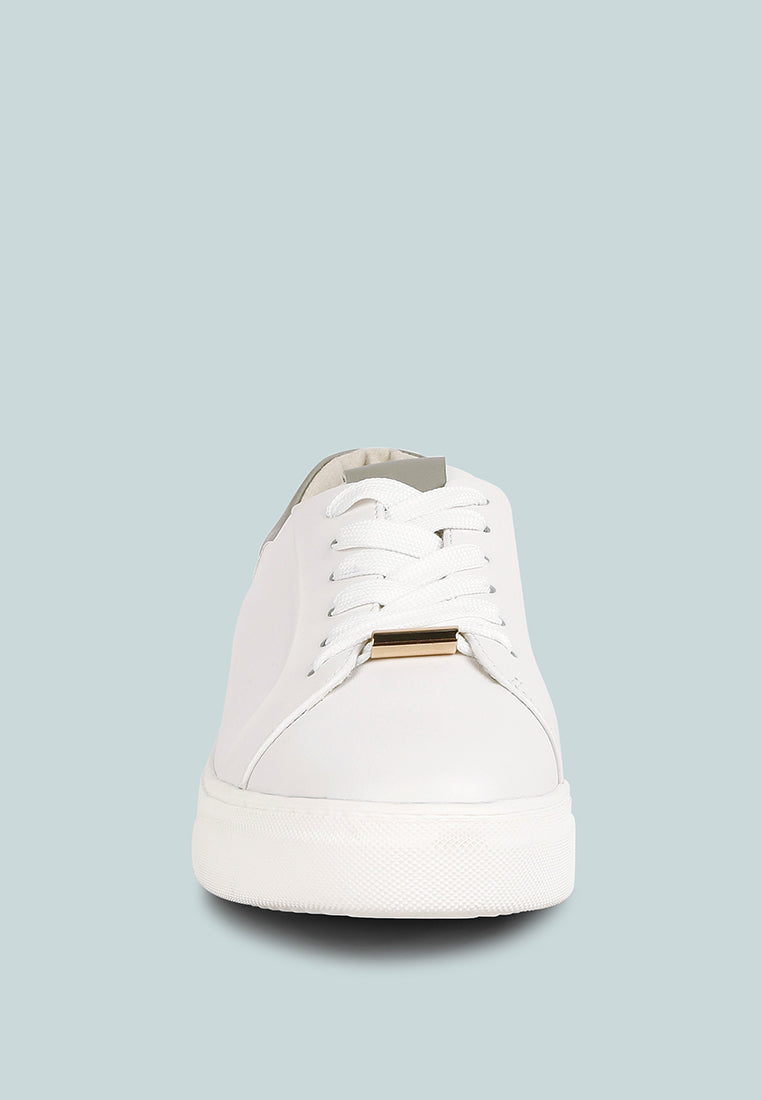 SCHICK  Lace Up Leather Sneakers in White Grey#Color_WhiteGrey