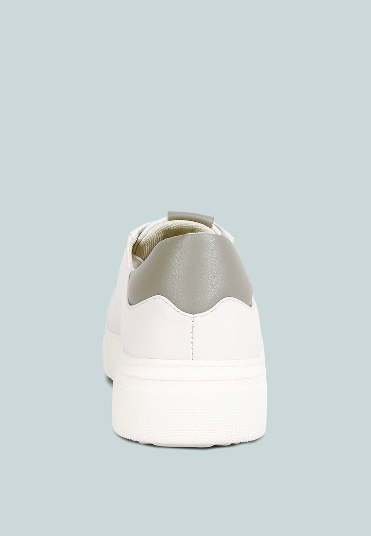 SCHICK  Lace Up Leather Sneakers in White Grey#Color_WhiteGrey