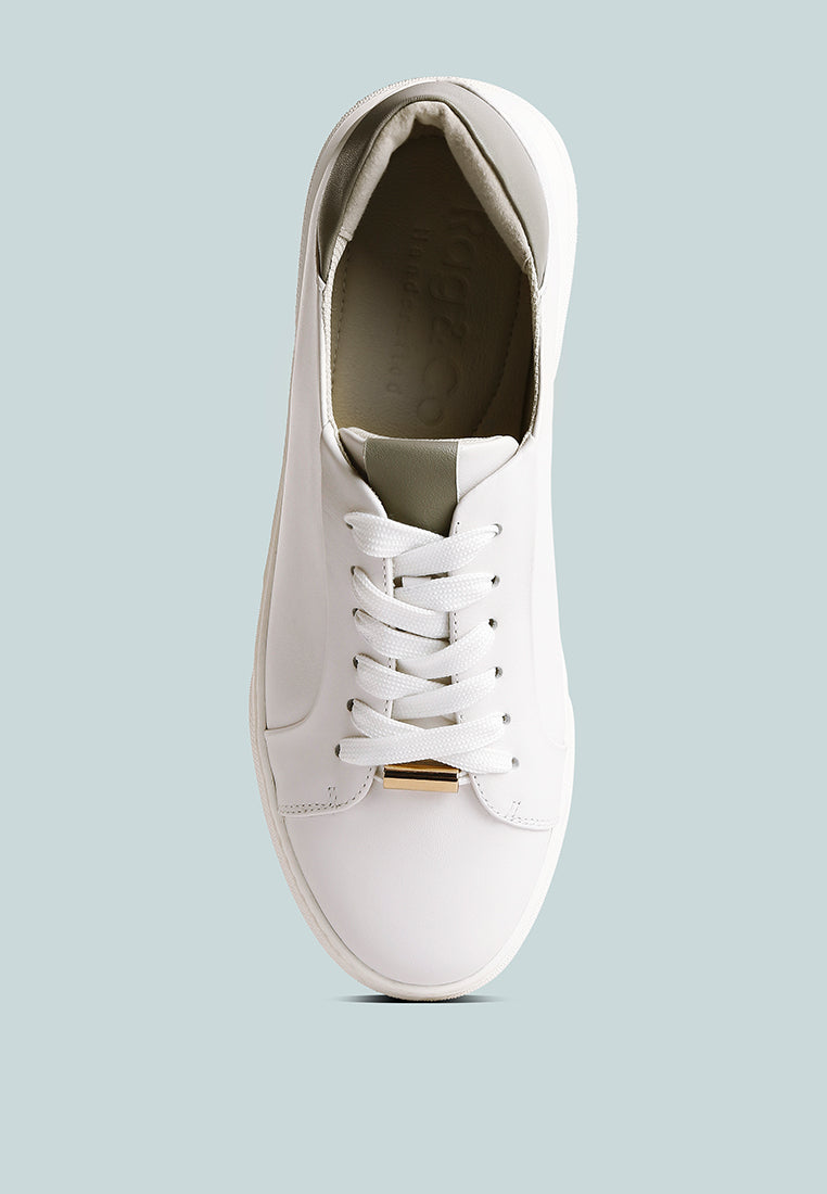 SCHICK  Lace Up Leather Sneakers in White Grey#Color_WhiteGrey