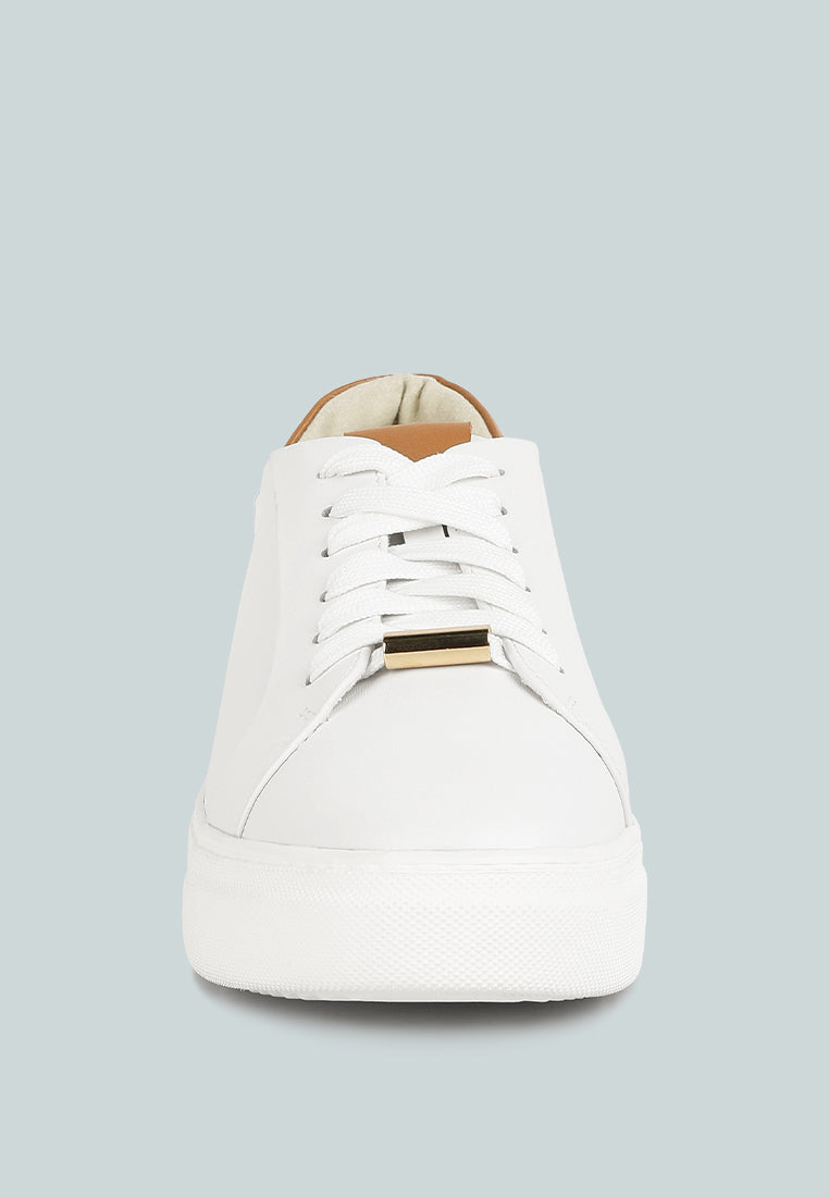 SCHICK  Lace Up Leather Sneakers in White Tan#color_White Tan 