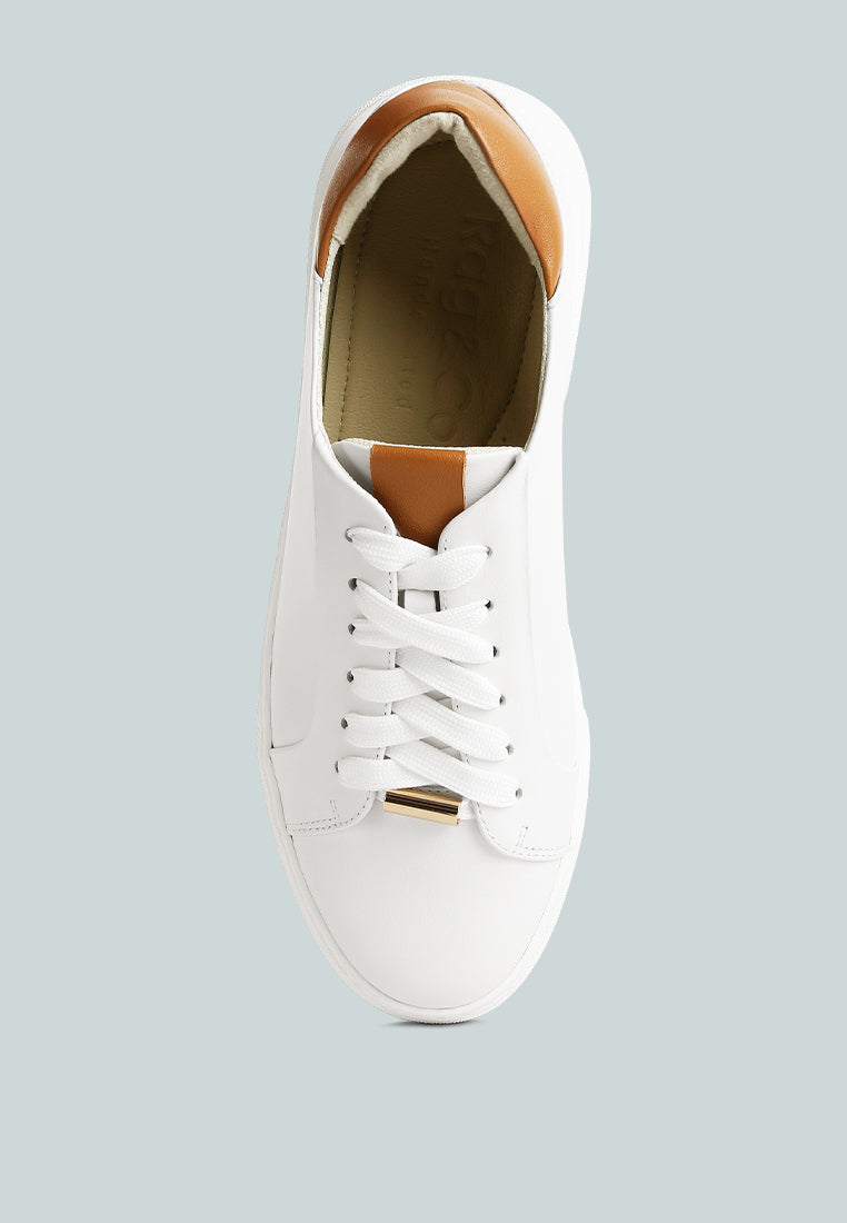SCHICK  Lace Up Leather Sneakers in White Tan#color_White Tan 
