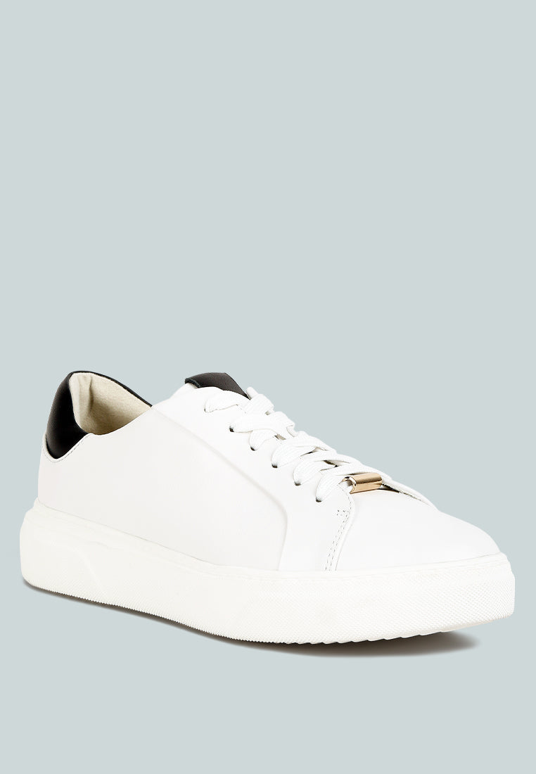 SCHICK  Lace Up Leather Sneakers in White black#color_White-Black