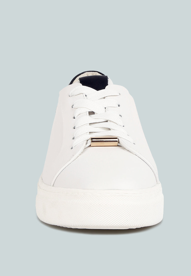 SCHICK  Lace Up Leather Sneakers in White black#color_White-Black
