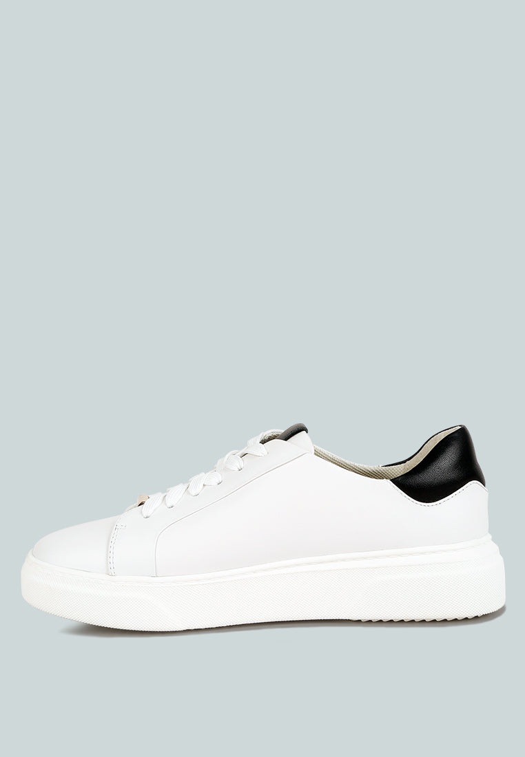 SCHICK  Lace Up Leather Sneakers in White black#color_White-Black