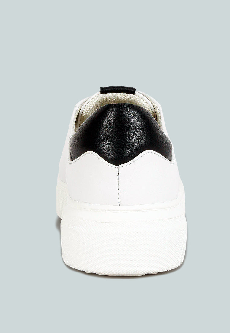 SCHICK  Lace Up Leather Sneakers in White black#color_White-Black