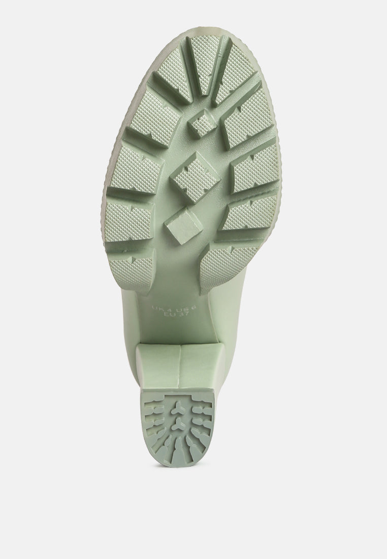 CORINNE Green Chain Embellished Chunky Loafers#color_green