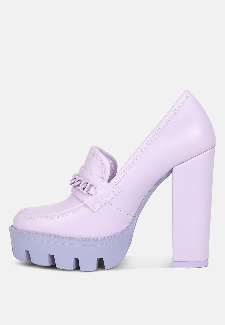 CORINNE Lilac Chain Embellished Chunky Loafers#color_lilac