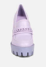 CORINNE Lilac Chain Embellished Chunky Loafers#color_lilac