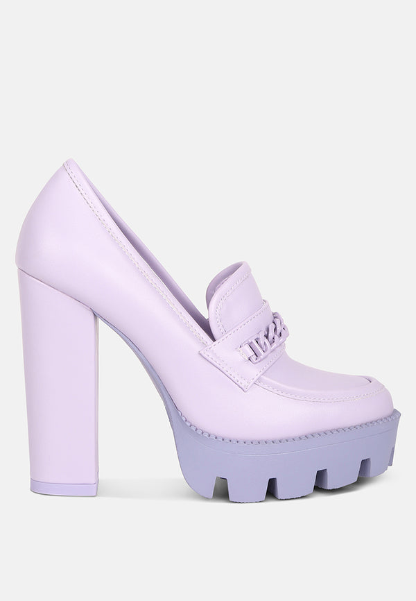 CORINNE Lilac Chain Embellished Chunky Loafers#color_lilac