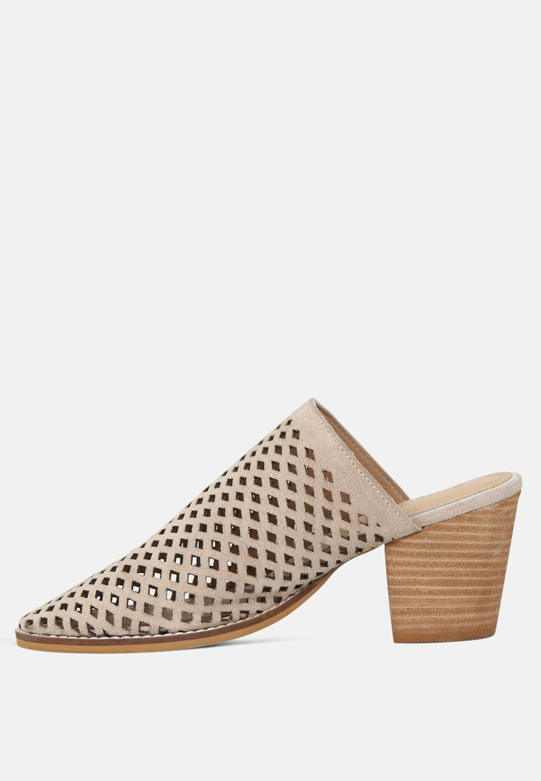 SIA Stacked Heel Laser-Cut Mules in Nude_Nude