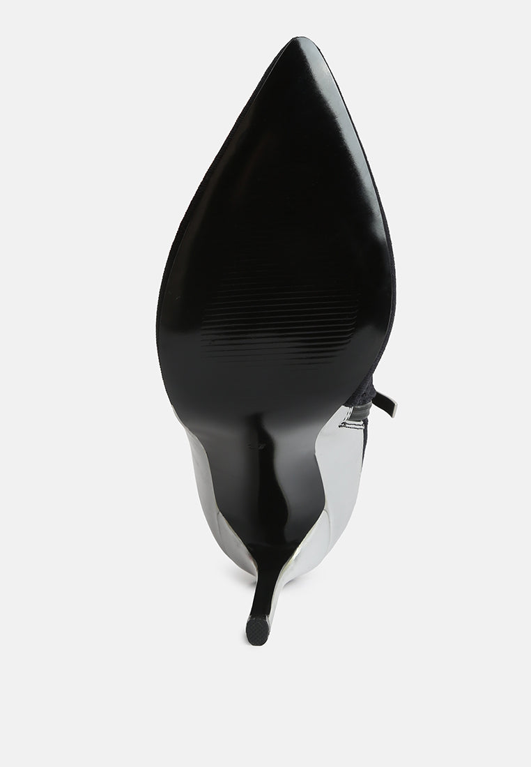 slade metallic highlight black high heeled ankle boots#color_black