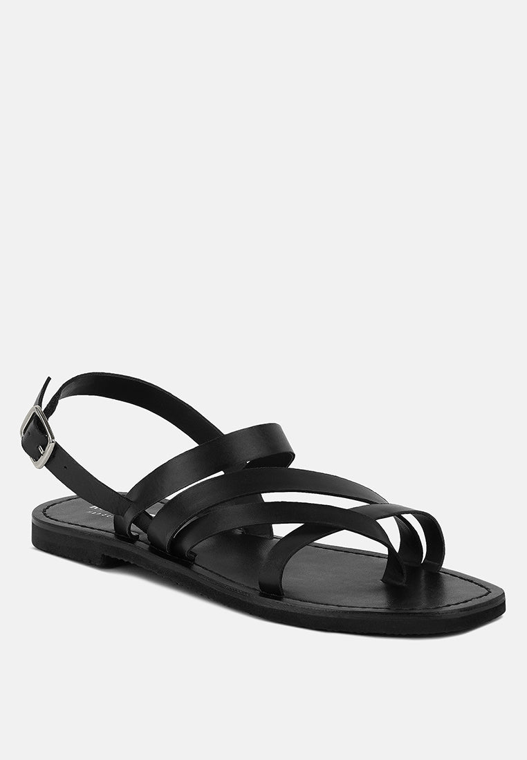 SLOANA Black Strappy Flat Sandals#color_black