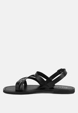 SLOANA Black Strappy Flat Sandals#color_black
