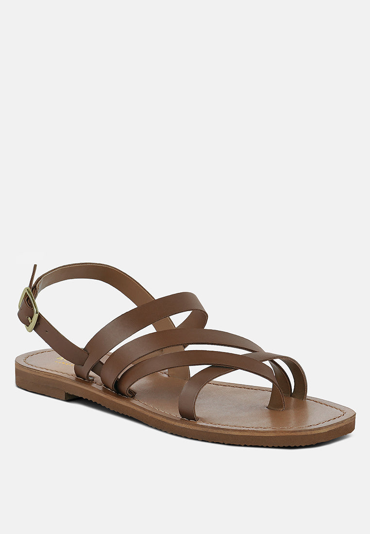 SLOANA Tan Strappy Flat Sandals#color_tan