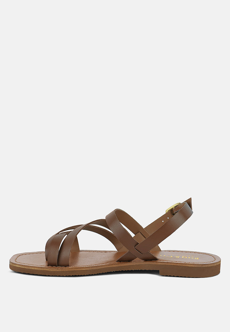 SLOANA Tan Strappy Flat Sandals#color_tan