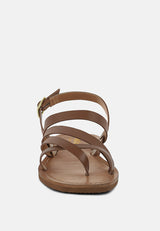 SLOANA Tan Strappy Flat Sandals#color_tan