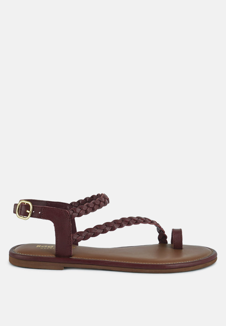 STALLONE Red Braided Flat Sandals#color_Burgundy