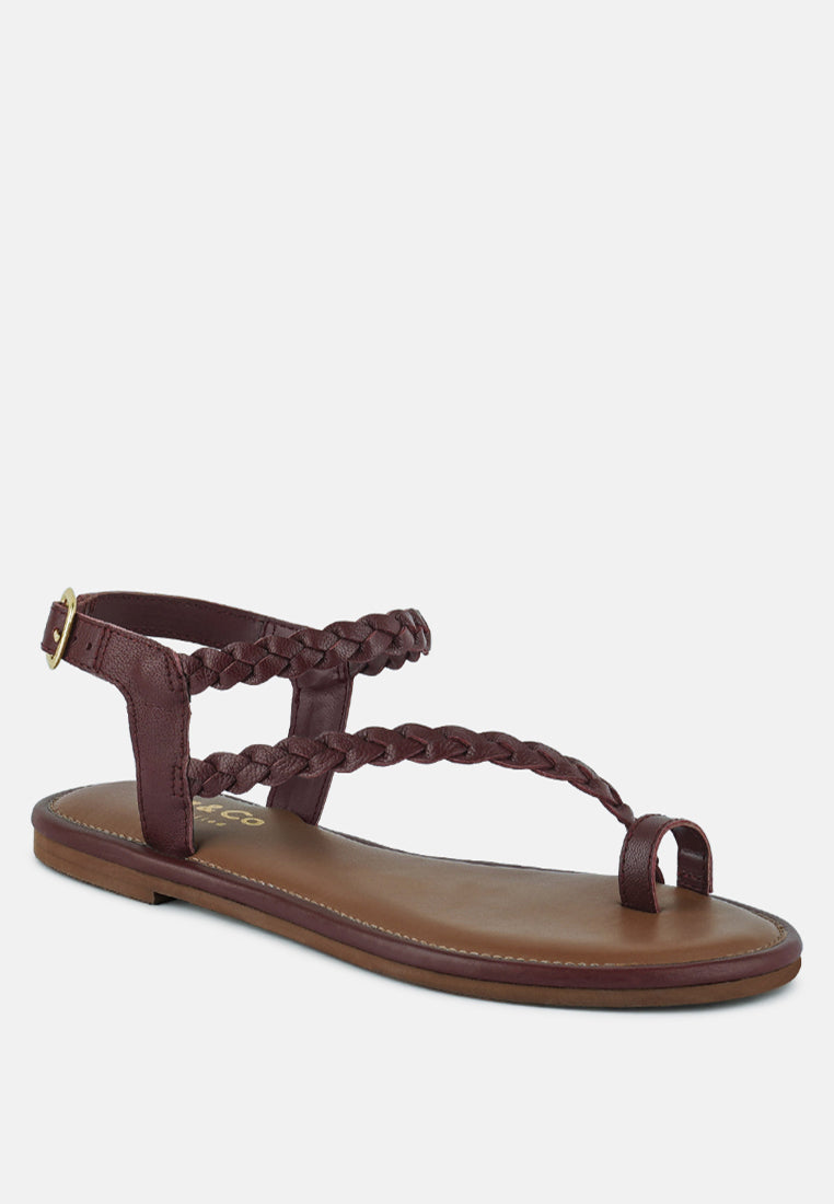 STALLONE Red Braided Flat Sandals#color_Burgundy