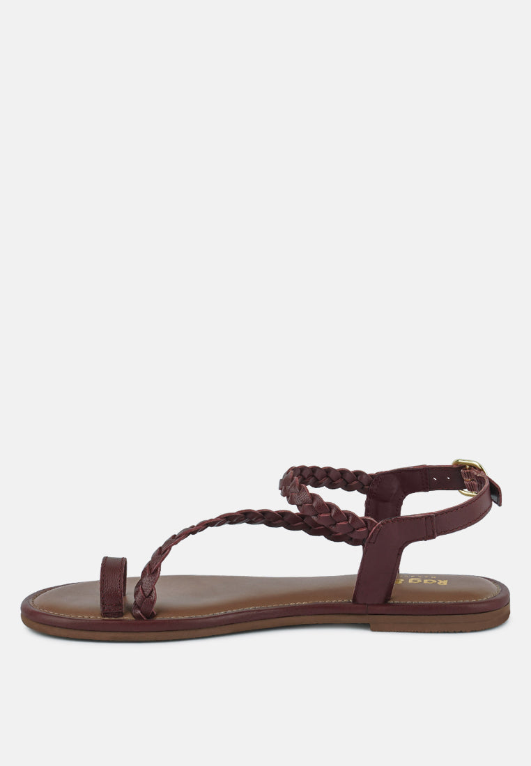 STALLONE Red Braided Flat Sandals#color_Burgundy