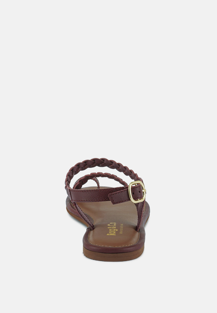 STALLONE Red Braided Flat Sandals#color_Burgundy