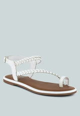 STALLONE White Braided Flat Sandals#color_white